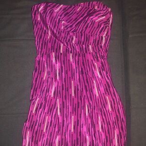 Pink Pattern Summer Dress 100% Silk Mini  - Small